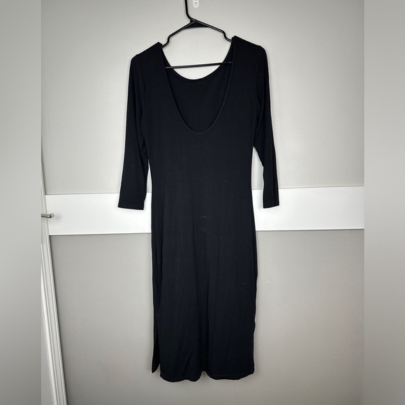 Lulu’s Stretch Body Con Dress 3/4 Sleeve Womens Size Medium Black Stretch Long - Picture 3 of 4